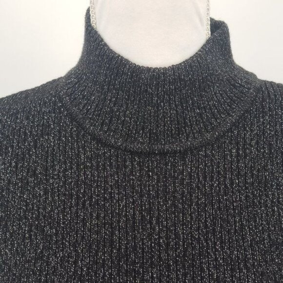 DANA BUCKMAN Mock Neck Sleeveless Tank Sweater Top Black Glitter Size Medium - Picture 4 of 9